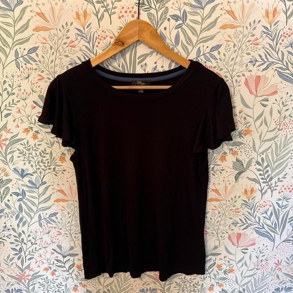 Cupio Black Flutter Sleeve Top